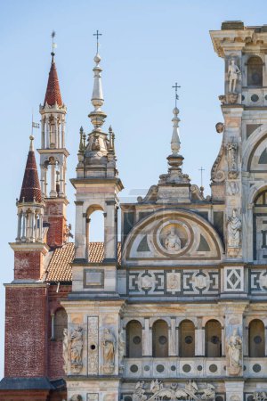 Close up of Certosa di Pavia monastery, details on the left side facade of the church,Pavia,Italy