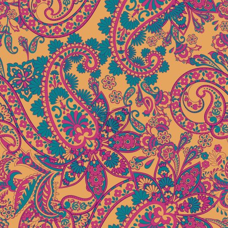 Ilustración de Patrón sin costura vector Paisley. Fantástica flor, hojas. Pintura estilo Batik. Fondo vintage - Imagen libre de derechos