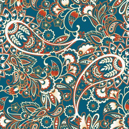 Illustration for Paisley vector seamless pattern. Fantastic flower, leaves. Textile bohemian print. Batik painting. Vintage - Royalty Free Image