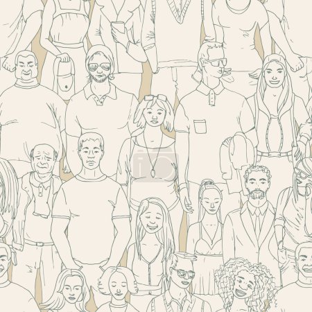 Illustration for Seamless  Vector illustration of crowd of people. Hand drawn background - Royalty Free Image