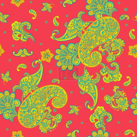 Paisley Vektor nahtloses Muster. fantastische Blume, Blätter. Textil-Boheme-Print. Batikmalerei. Jahrgang