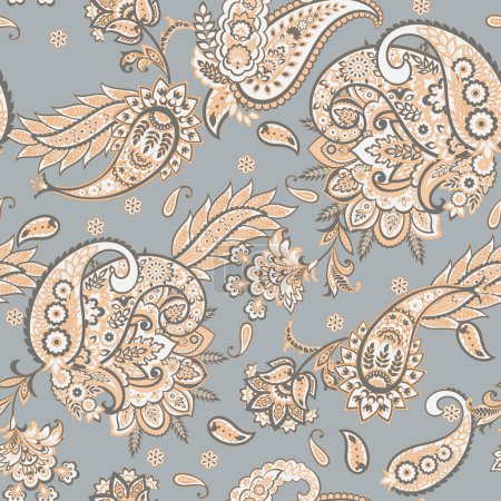 Patrón vectorial Paisley. Fondo textil floral sin costuras