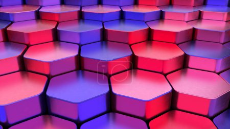 Photo for Multicolor Hexagons: A 3D Metallic Tiled Background in Shades of pink, purple and blue. 3d render illustration. - Royalty Free Image