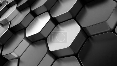 Foto de 3d metal satinado y material de metal negro hexágono Fondo. ilustración de renderizado 3d. - Imagen libre de derechos