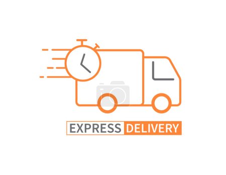 Camion de livraison. Livraison express. Concept d'achat en ligne. Expédition rapide. Illustration vectorielle.