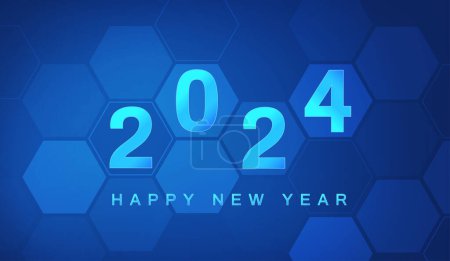Happy New Year 2024 Digital technology blue background. Abstract futuristic. Vector illustration