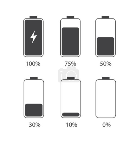 Ilustración de Icono del indicador de carga de batería. Nivel de energía de la batería. Ilustración vectorial. - Imagen libre de derechos