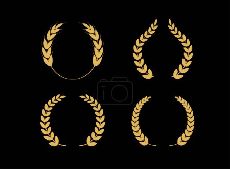 Illustration for Golden laurel wreaths Royalty. Wheat ears icons set. depicting an award, winner, achievement, emblem. Vector illustration - Royalty Free Image