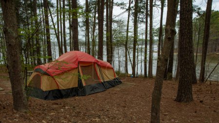 Photo for Tent campsite at Jordan Lake which is in North Carolina - Royalty Free Image