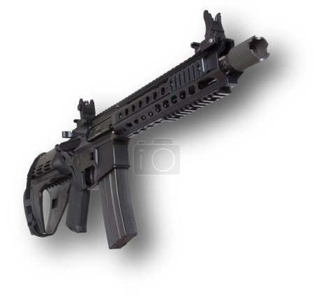 Photo for AR-15 with a stabilizing brace that makes it a handgun with light shadow behind - Royalty Free Image