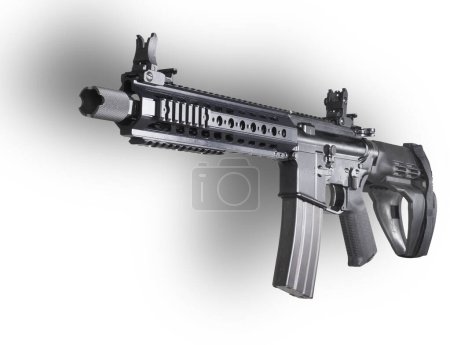 Photo for Pistol brace on an AR-15 rifle that lets it qualify as a pistol and shadow behind - Royalty Free Image
