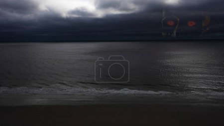 Photo for Skull on the horizon in a storm approaching the shoreline - Royalty Free Image