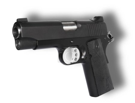 Big bore semi automatic pistol with drop shadow behind