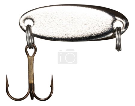 Photo for Metallis spoon for fishing that shiny with treble hook below - Royalty Free Image