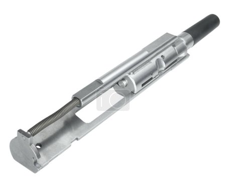 Bolt carrier group isolated with chamber side protected by a rubber cover that is used to convert an AR-15 to shooting .22 long rifle ammunition.