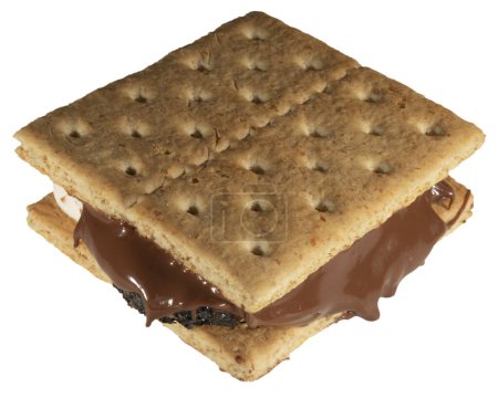 Smore freshly made with lots of chocolate seen from above at a quartering angle