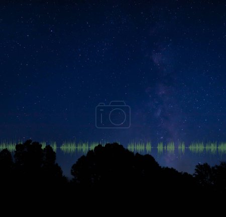 Signal coming in from another galaxy with stars and Milky Way behind