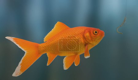 Goldfisch wird zum Phishing-Opfer, wenn er Gummiwurm und Hakenköder mitnimmt.