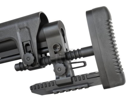 Recoil pad on a rifle that can be adjsted out for a different length of pull at the trigger.