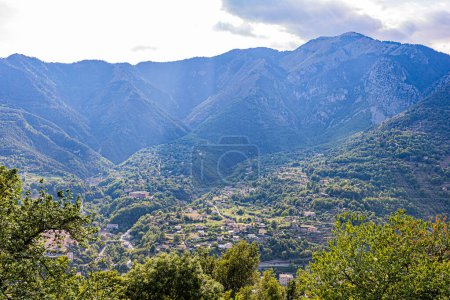 Photo for Summer discovery report from the commune of Roquebiliere in the Alpes-Maritimes in the Provence-Alpes-Cote-d'Azur region. Aerial view. - Royalty Free Image