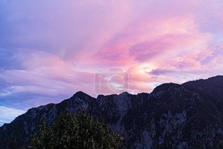 Photo for Sunset on a stormy evening in the mountains of the Vesubie valley. Coucher de soleil un soir d'orage dans les montagnes de la valleede la Vesubie. - Royalty Free Image