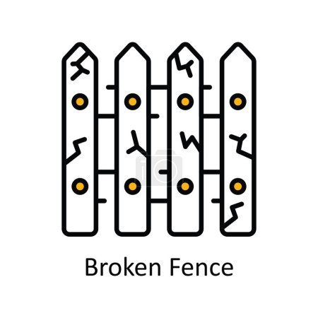 Illustration for Broken Fence Vector Fill outline Icon Design illustration. Home Repair And Maintenance Symbol on White background EPS 10 File - Royalty Free Image