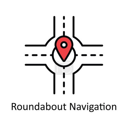 Illustration for Roundabout Navigation Vector  Fill outline Icon Design illustration. Map and Navigation Symbol on White background EPS 10 File - Royalty Free Image
