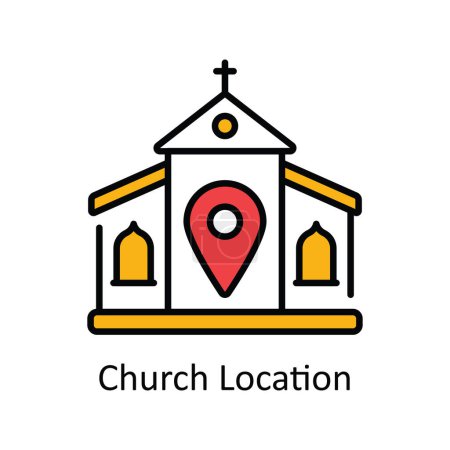 Illustration for Church Location Vector  Fill outline Icon Design illustration. Map and Navigation Symbol on White background EPS 10 File - Royalty Free Image