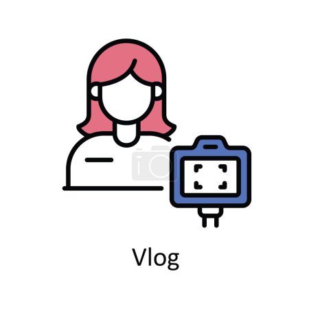 Illustration for Vlog Vector   Fill outline Icon Design illustration. Online streaming Symbol on White background EPS 10 File - Royalty Free Image