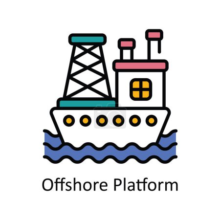 Téléchargez les illustrations : Offshore Platform Vector Fill schéma Icône illustration de conception. Symbole Smart Industries sur fond blanc Fichier EPS 10 - en licence libre de droit