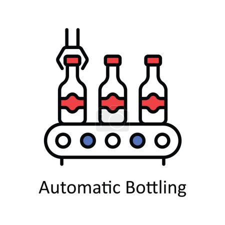 Illustration for Automatic Bottling Vector  Fill outline Icon Design illustration. Smart Industries Symbol on White background EPS 10 File - Royalty Free Image