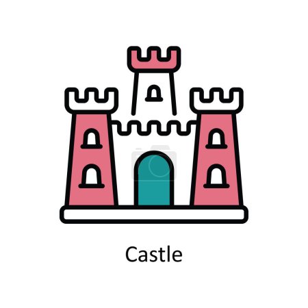 Téléchargez les illustrations : Château vectoriel Remplissez contour Icône Illustration de conception. Symbole de voyage et d'hôtel sur fond blanc Fichier EPS 10 - en licence libre de droit