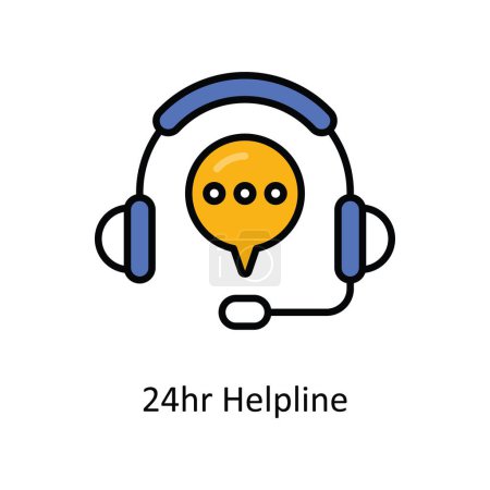 24h Helpline Vector Fill outline Icon Design Illustration. Reise- und Hotelsymbol auf weißem Hintergrund EPS 10 File