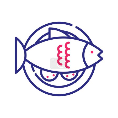 Téléchargez les illustrations : Fish Food Vector 2 ligne de couleur Icône Illustration de conception. Symbole vétérinaire sur fond blanc Fichier EPS 10 - en licence libre de droit