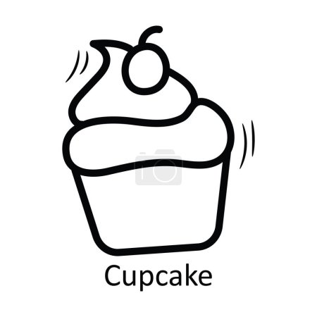 Téléchargez les illustrations : Cupcake contour vectoriel Icône Illustration de conception. Symbole des aliments et boissons sur fond blanc Fichier EPS 10 - en licence libre de droit