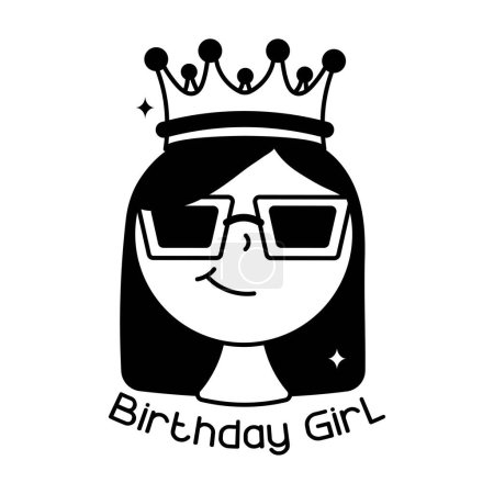 Illustration for Birthday Girl doodle vector Solid Stickers . EPS 10 file - Royalty Free Image
