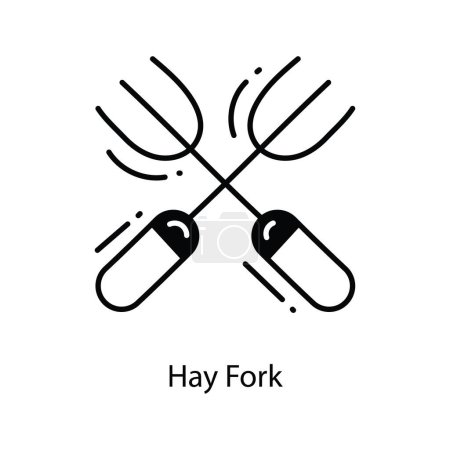 Téléchargez les illustrations : Hay Fork doodle Icône Illustration de design. Symbole Agriculture sur fond blanc Fichier EPS 10 - en licence libre de droit