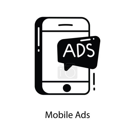 Téléchargez les illustrations : Mobile Ads doodle icône semi solide Icône Illustration de conception. Symbole de marketing sur fond blanc Fichier EPS 10 - en licence libre de droit