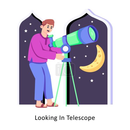 Illustration for Looking In Telescope Flat Style Design Vector illustration. Stock illustration - Royalty Free Image