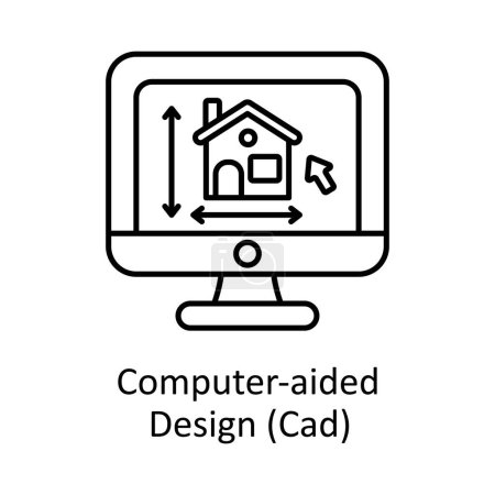 Illustration for Computer-aided Design (Cad)  vector outline icon design illustration. Manufacturing units symbol on White background EPS 10 File - Royalty Free Image