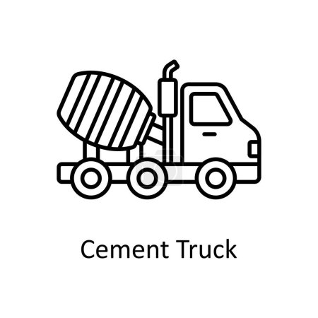 Illustration for Cement Truck vector outline icon design illustration. Manufacturing units symbol on White background EPS 10 File - Royalty Free Image