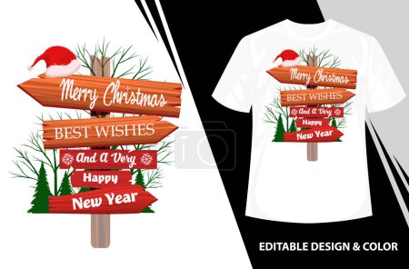 Téléchargez les photos : Joyeux Nouvel An et Joyeux Noël t-shirt, Joyeux Noël et bonne année salutation, vecteur avec joyeux Noël et bonne année lettrage, Noël boule de neige avec des arbres et la maison - en image libre de droit