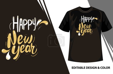 Téléchargez les photos : T-shirt de bonne année, illustration vectorielle de typographie de lettrage de nouvelle année, vecteur de calligraphie à la main Illustration pour impressions - en image libre de droit