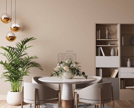 Foto de Diseño de comedor de lujo, apartamento interior beige brillante, 3d render - Imagen libre de derechos