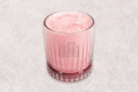 Photo for Glass of raspberry milkshake with whipped cream and fresh raspberries - Royalty Free Image