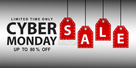 Illustration for Cyber Monday sale website display with red hang tags vector promotion - Royalty Free Image