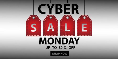 Illustration for Cyber Monday sale website display with red hang tags vector promotion - Royalty Free Image