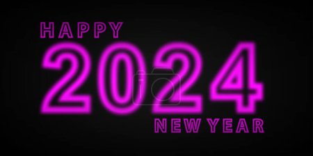 Ilustración de Brillante texto de neón 2024 para la bandera de año nuevo. ilustración vectorial EPS 10. - Imagen libre de derechos