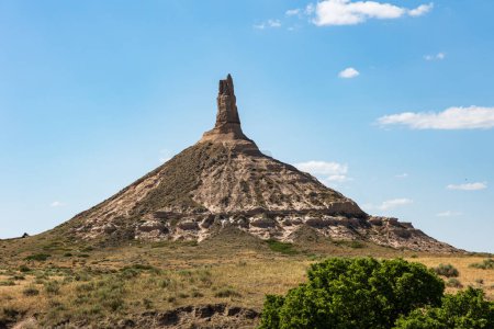 Photo for Chimney Rock, a prominent geological rock formation that served as a landmark along the Oregon Trail, the California Trail, and the Mormon Trail during the mid-19th century, Bayard, Nebraska, USA - Royalty Free Image