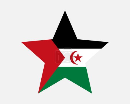 Téléchargez les illustrations : Drapeau étoilé sahraoui. Drapeau en forme d'étoile du Sahara occidental. SADR Sahraoui Pays Bannière nationale Icône Symbole vectoriel Plat Illustration graphique - en licence libre de droit
